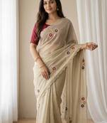 Cream Color  Handwork Khatali Butta With Cutdana Sequence work  Silk Saree