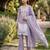 Lavender Air Tex Chinon Straight Suit Set with White Sequence Embroidery