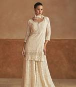 Off white real georgette wedding collection full stitched sharara suits free size upto 42