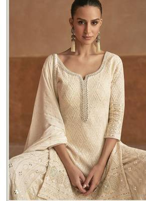 Off white real georgette wedding collection full stitched sharara suits free size upto 42 2