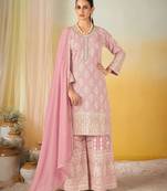 Pink real georgette wedding collection full stitched sharara suits free size upto 42