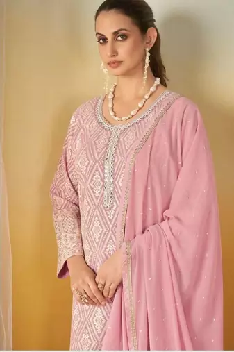 Pink real georgette wedding collection full stitched sharara suits free size upto 42