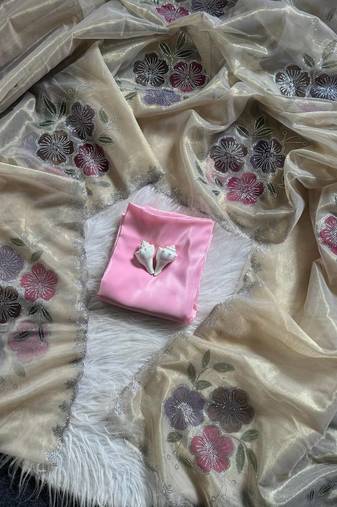 Light Yellow color diamond cut work  tissue silk saree