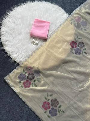 Light Yellow color diamond cut work  tissue art silk saree 2