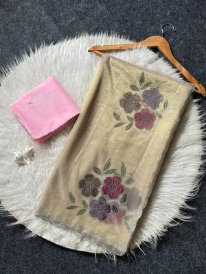 Light Yellow color diamond cut work  tissue art silk saree 4