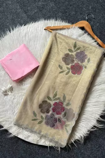 Light Yellow color diamond cut work  tissue art silk saree