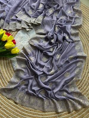 GrayColor  embroidery and jarkhan work  satin silk saree   1