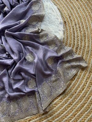 GrayColor  embroidery and jarkhan work  satin silk saree   3