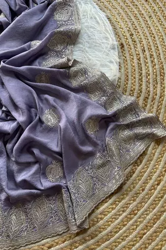 GrayColor  embroidery and jarkhan work  satin silk saree  