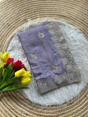 GrayColor  embroidery and jarkhan work  satin silk saree   4