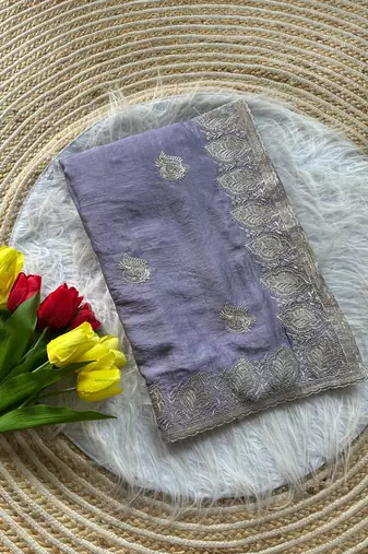 GrayColor  embroidery and jarkhan work  satin silk saree  