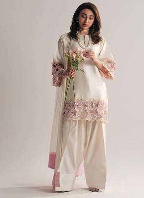 Off white creap silk party wear embroidery suit set 5
