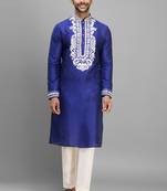 royal blue silk embroidered kurta pajama set