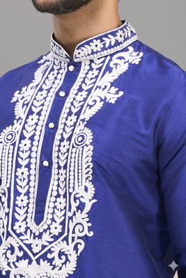 royal blue silk embroidered kurta pajama set 2