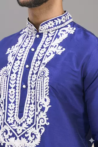royal blue silk embroidered kurta pajama set