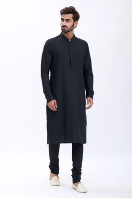 Elegant dark blue chanderi silk kurta with churidar pajama set 1