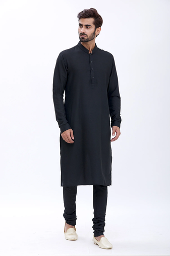 Elegant dark blue chanderi silk kurta with churidar pajama set