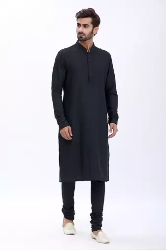 Elegant dark blue chanderi silk kurta with churidar pajama set