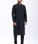Elegant dark blue chanderi silk kurta with churidar pajama set