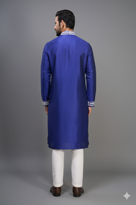 royal blue silk embroidered kurta pajama set 3