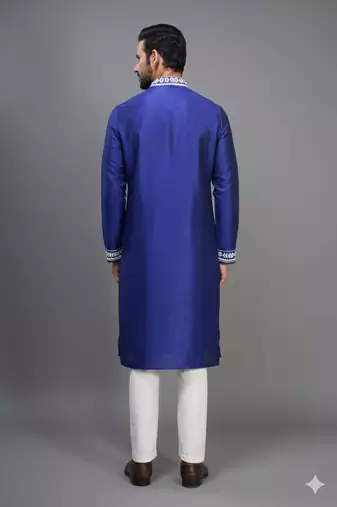 royal blue silk embroidered kurta pajama set