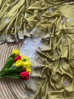 Light Green Color  embroidery and jarkhan work  satin silk saree   2