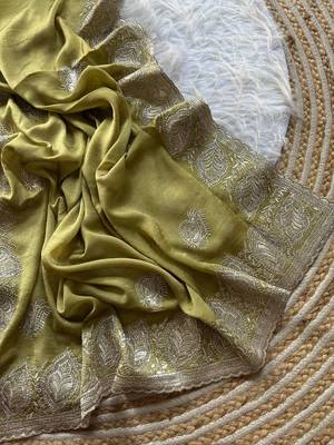 Light Green Color  embroidery and jarkhan work  satin silk saree   3
