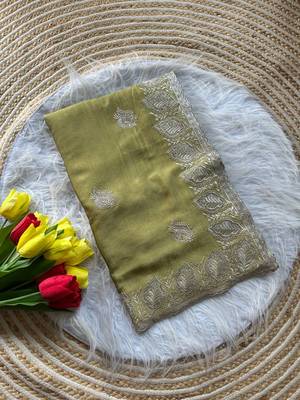 Light Green Color  embroidery and jarkhan work  satin silk saree   4