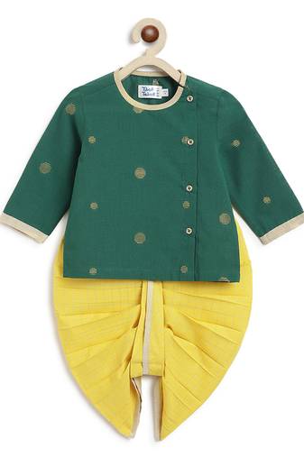 Green jacquard cotton kurta dhoti set