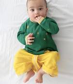 kids green jacquard cotton kurta dhoti set