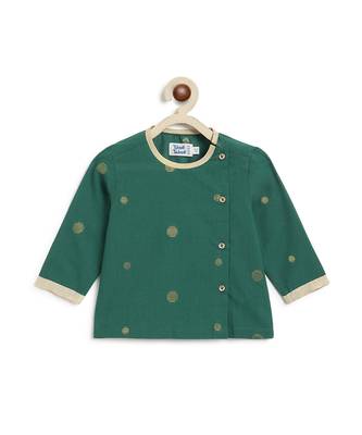 kids green jacquard cotton kurta dhoti set 4