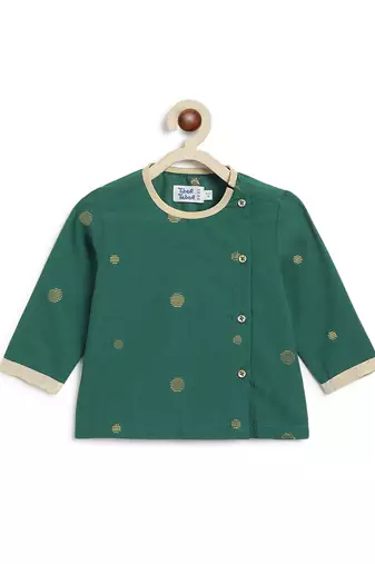 kids green jacquard cotton kurta dhoti set