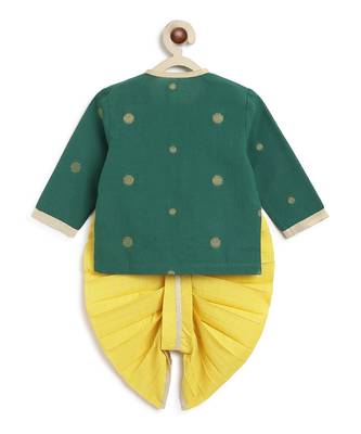 kids green jacquard cotton kurta dhoti set 5