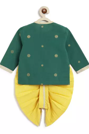 kids green jacquard cotton kurta dhoti set