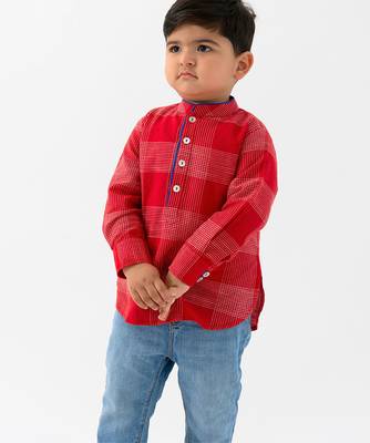 kids red checks cotton kurta 1