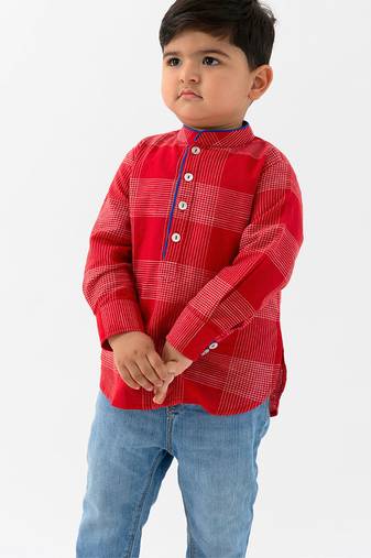 Red checks cotton kurta