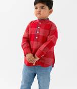 Red checks cotton kurta