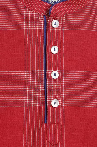 kids red checks cotton kurta