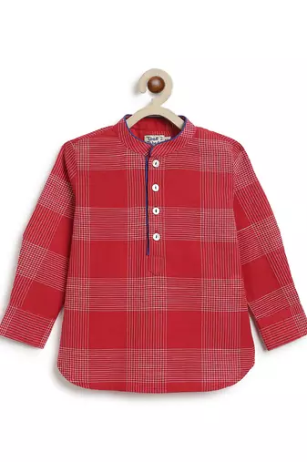 kids red checks cotton kurta