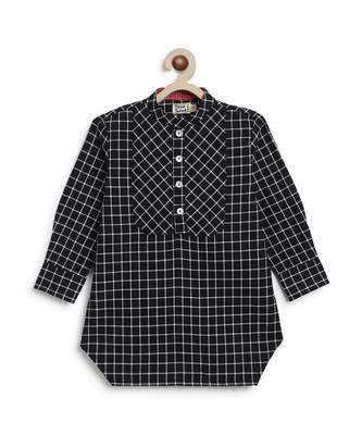kids black checks cotton kurta 2