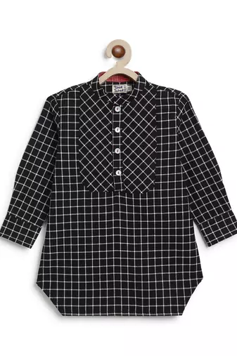 Black checks cotton kurta