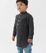 kids black checks cotton kurta