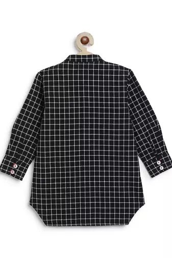 kids black checks cotton kurta