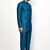 Elegant teal blue raw silk short kurta with pants