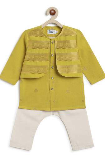 Green jacquard cotton kurta set