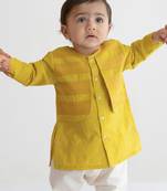 kids green jacquard cotton kurta set