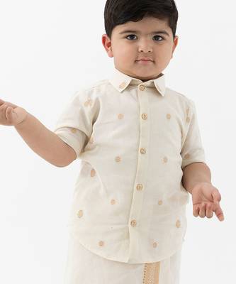 kids cream jacquard cotton shirt 3