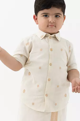 kids cream jacquard cotton shirt