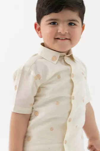 kids cream jacquard cotton shirt