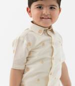 kids cream jacquard cotton shirt
